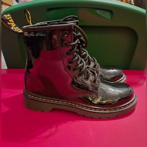 Black Patent Leather Lace-Up Boots